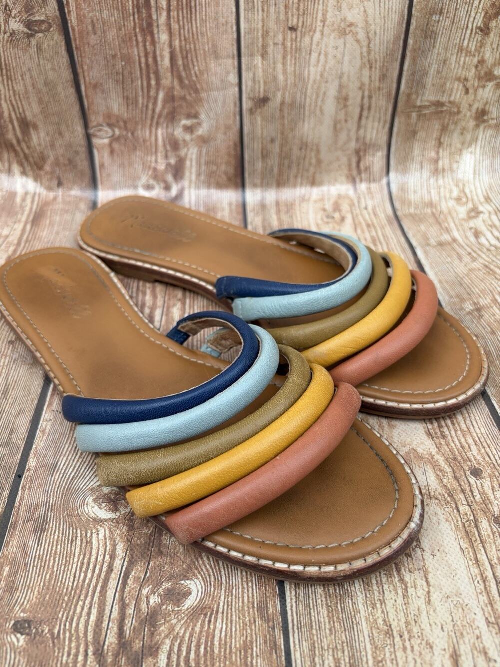 Madewell Multicolor Straps Slide Sandals Leather Upper Women's Size 8